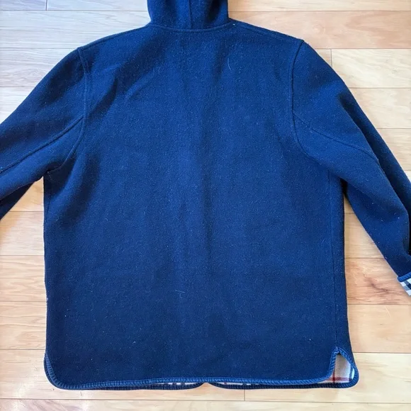 Vintage Burberry Car Coat Womens Sz 18 House Check Blue Hooded Wool Jacket - Picture 13 of 15